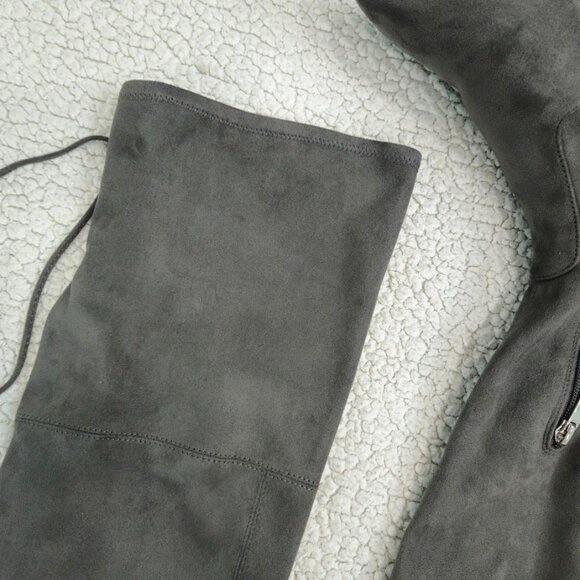 Marc Fisher Grey‎ Suede Over The Knee Lace Up Tassel Almond Toe Boots Size 7.5 - Picture 4 of 11